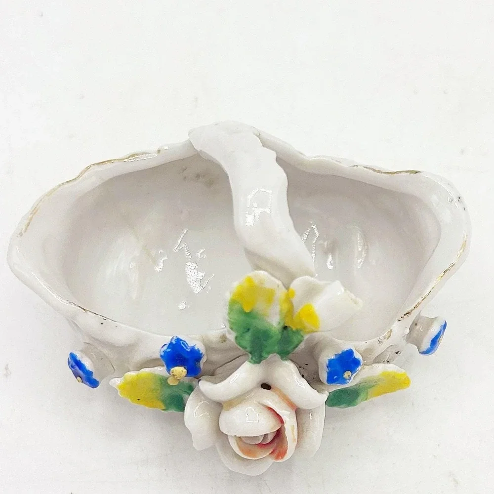 Occupied Japan Miniature Rose Floral Basket Porcelain